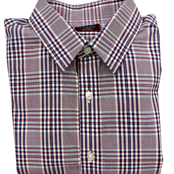 UNTUCKit Red Blue Plaid Wrinkle Free Slim Fit L/S Button Down Shirt LARGE - Picture 1 of 9